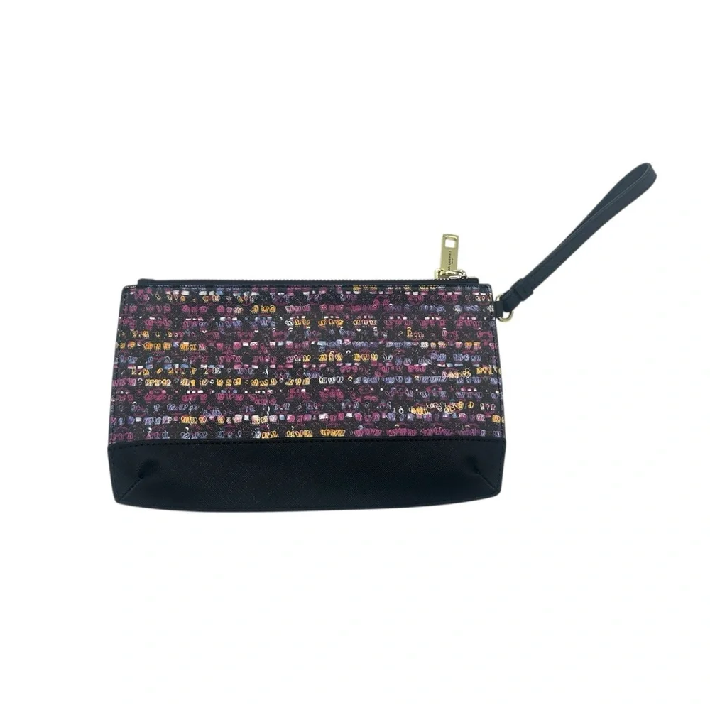 Karl Lagerfeld Double Zip Wristlet Clutch Wallet Bag in Black and Purple - Picture 2 of 3